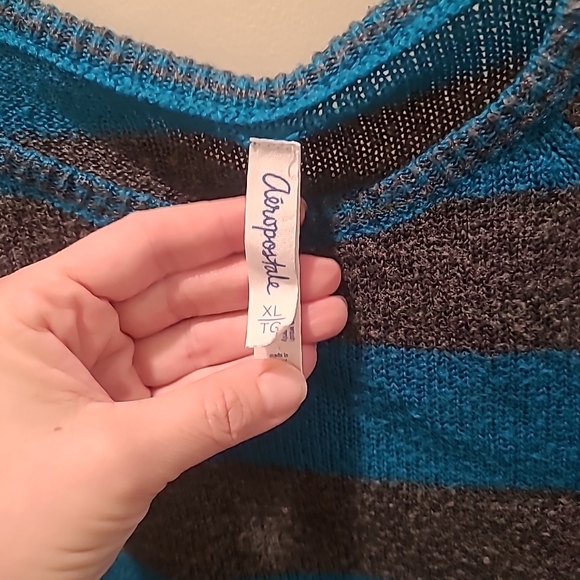 Vintage Aéropostale Womens Knit Sweater Gray/Teal XL L/S Scoop Neck - Picture 2 of 14